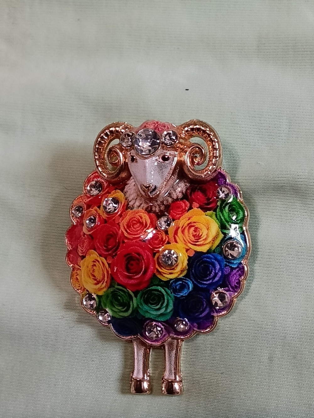 Rainbow Floral Ram Brooch - Multicolor Women Accessories